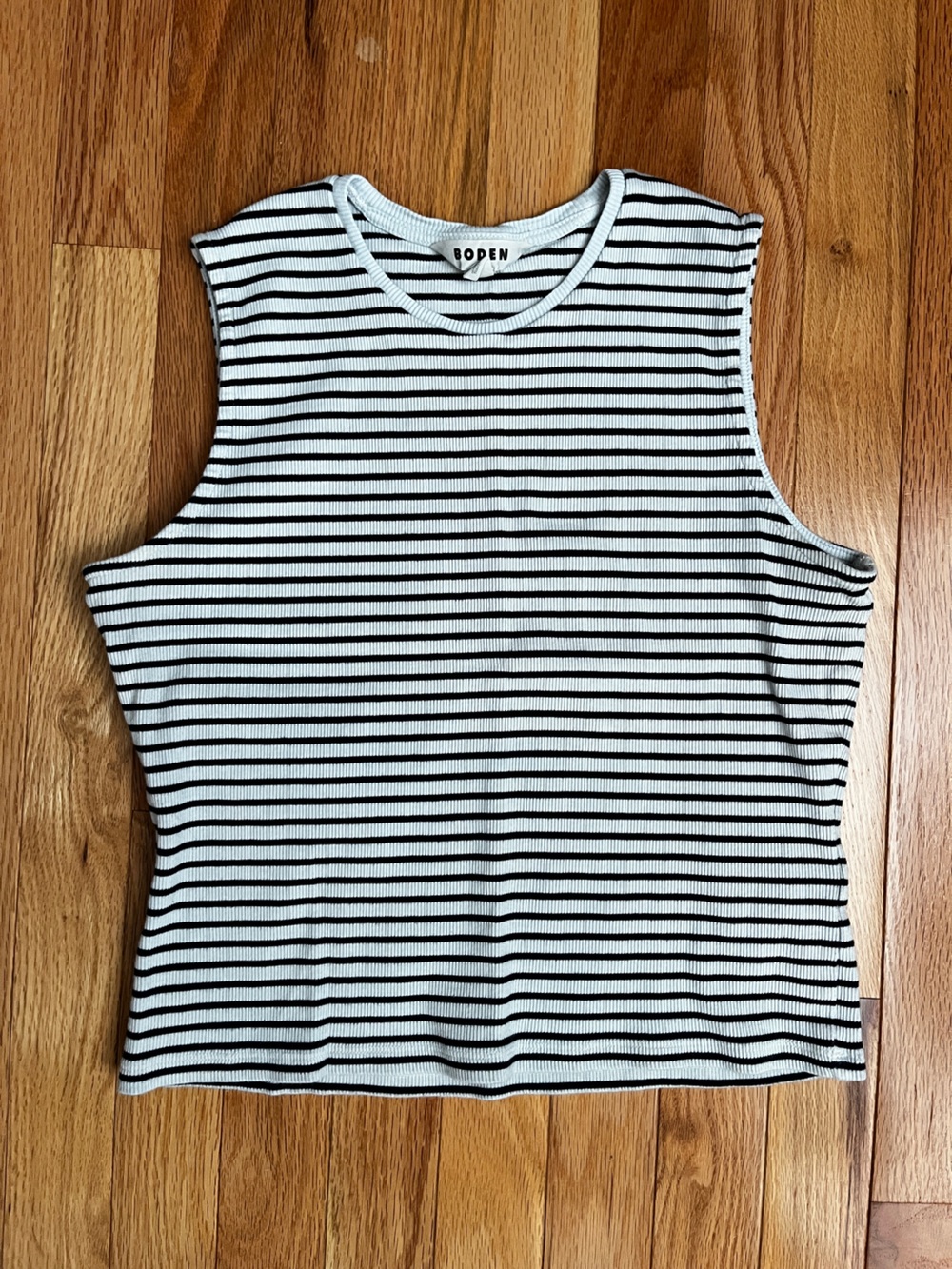 Boden Black & White Striped Ribbed Tank
